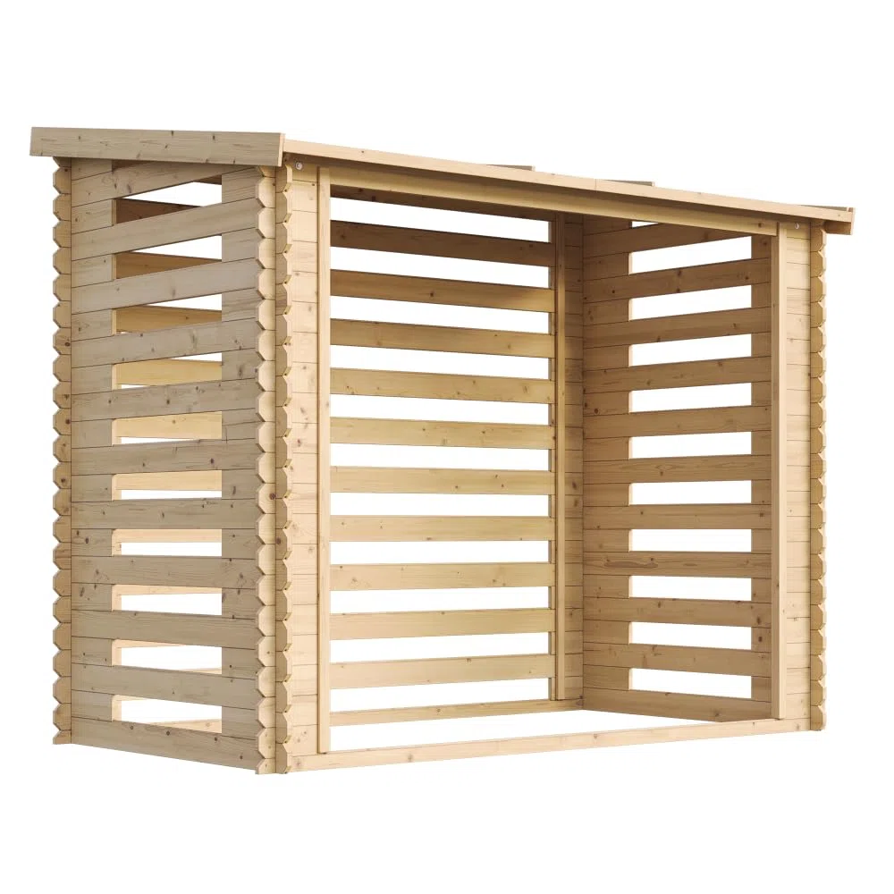 Holz Kaminholzregal TIMBELA M202 - Brennholzregal B232xL146xH199 cm/ 2.63m2 Holzhalter für Garten - Fahrrad Schuppen - Wasserfestes Dach