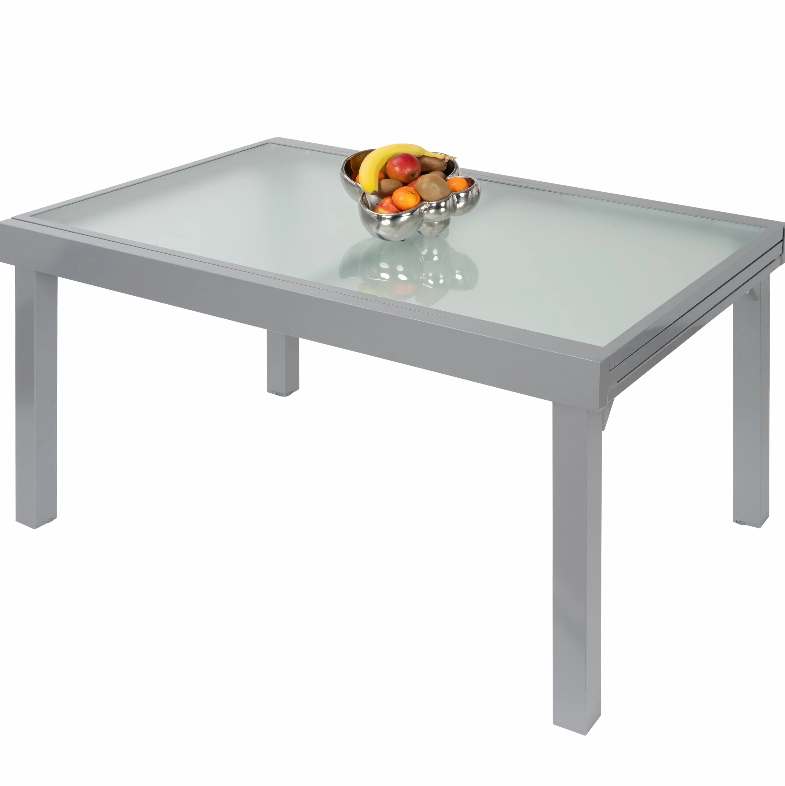 ib style Gartentisch Diplomat XXL, Ausziehbar 135-270 cm, Outdoor, Aluminium Esstisch, Gartenmöbel, Große Tischplatte aus Sicherheits Glas, Silber