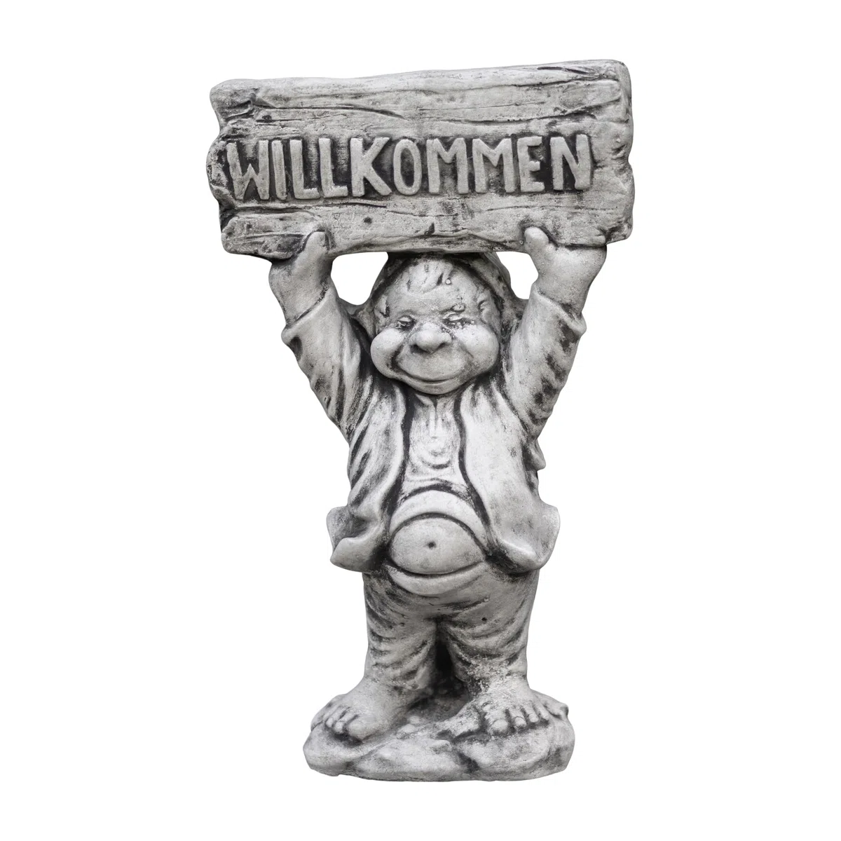 gartendekoparadies.de Gnom,Willkommen'', Steinfigur Wichtel, H. 52 cm, 14 kg, Grau, frostsicher aus Steinguss für Außenbereich