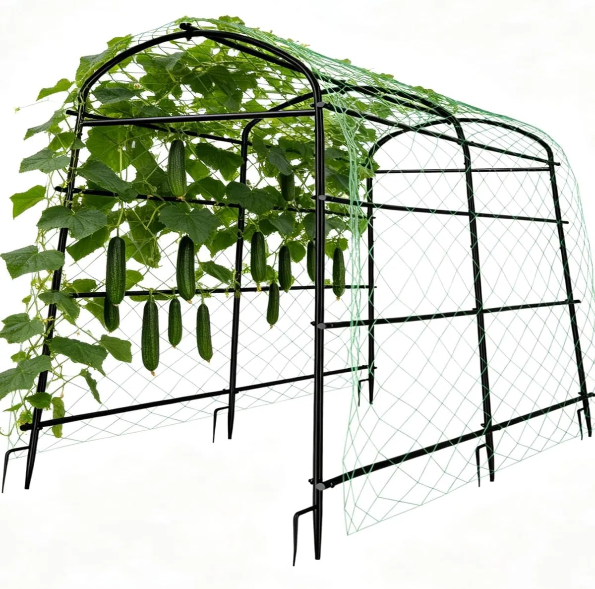 unho Rankgitter aus Metall, Große Gartenbogen für Kletterpflanzen Rankhilfe, Gurke Rankhilfen Spalier für Kletterpflanzen mit Nylonnetz, Erdspießen, 120x182x222cm