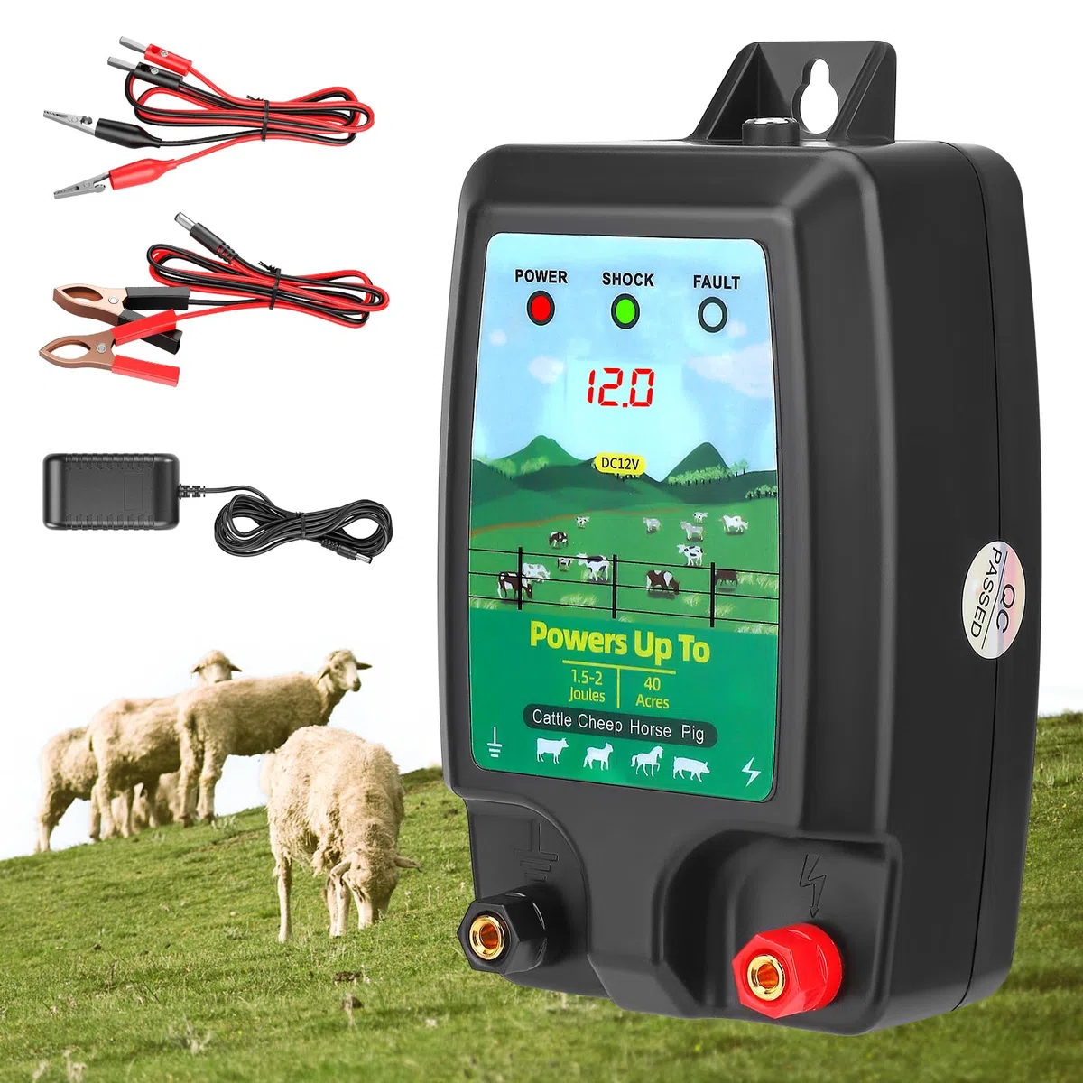 Weidezaungerät 10km Reichweite, 1.5-2J - Elektrozaun Energizer für Nutztiere & Haustiere - 3-Fach Stromversorgung (230V/12V/Solar) - IP45 wasserdicht - inkl. Montagematerial (Sig)