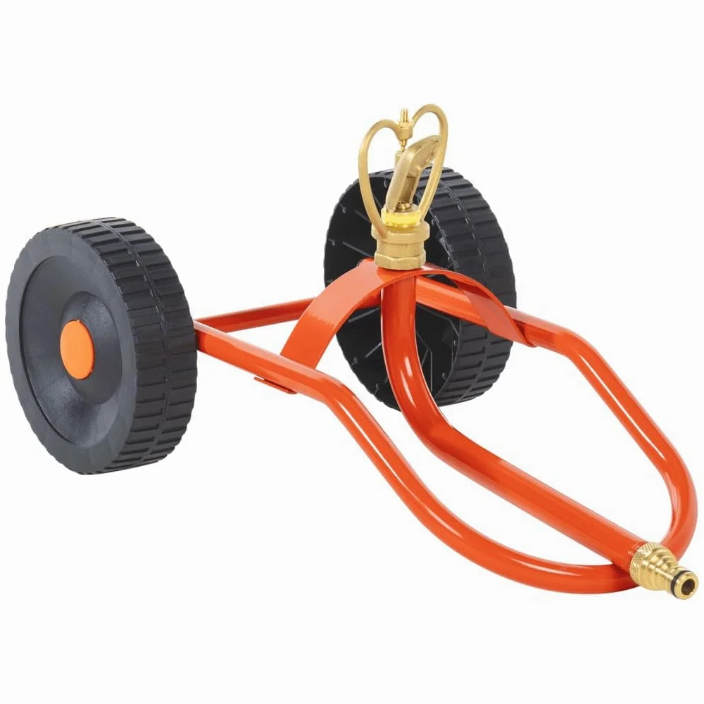 Sprinkler-Schlitten mit Rädern und 360° drehbarem Kopf aus pulverbeschichtetem Stahl, 50 x 27 x 23 cm, mit Universal-Schlauchanschluss für Gartenbewässerung und Rasenpflege