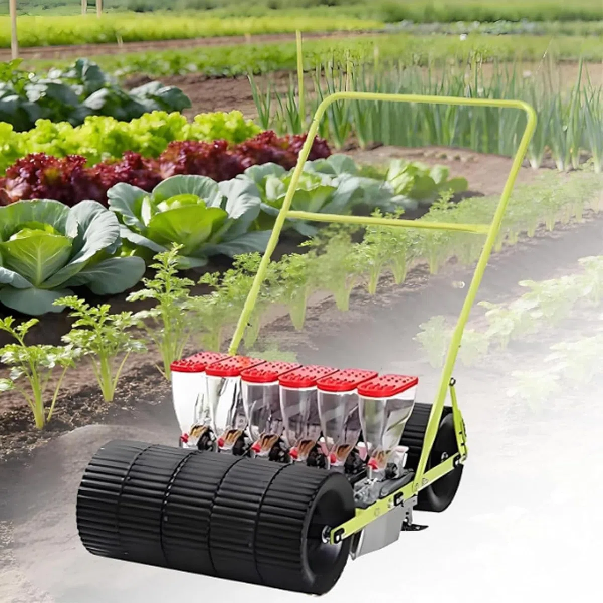 Manuelles Gartensaatgerät | Einstellbarer Reihenabstand, Pflanzabstand und Saattiefe | Landwirtschaftliches Saatgerät für Blumen- und Gemüsesamen 6ROW
