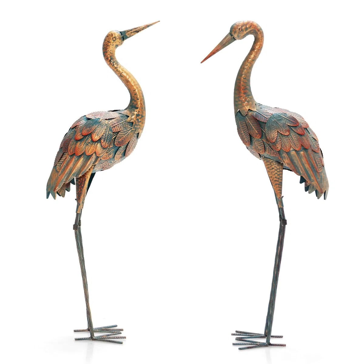 SOARS Gartenstatuen 2er Set, Kranich Deko aus Metall, Gartendeko für draußen, Skulpturen Outdoor, für Zuhause, Terrasse, Hinterhof & Rasen (Kranich)