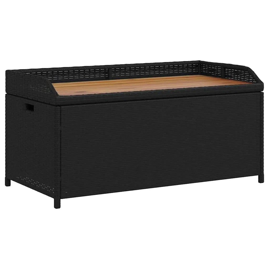 vidaXL Bank Sitzbank mit Ablagefach Gartenbank UV-beständig für den Außenbereich Parkbank Gartenmöbel Schwarz Polyrattan Akazienholz