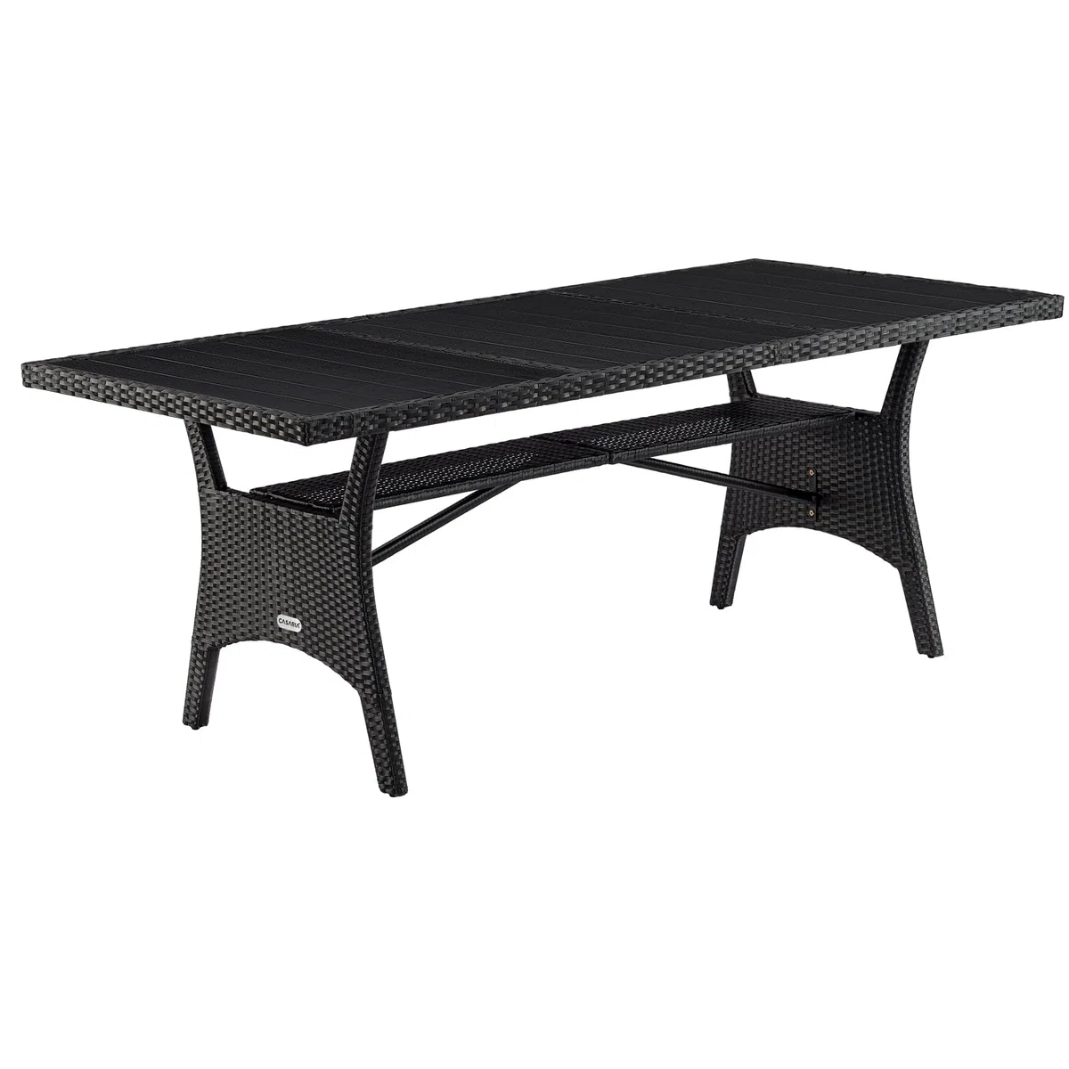 Casaria® Polyrattan Gartentisch Schwarz 190x90x74cm mit Ablage WPC-Tischplatte Höhenverstellbar Holzoptik Wetterfest Garten Terrasse Esstisch Gartenmöbel