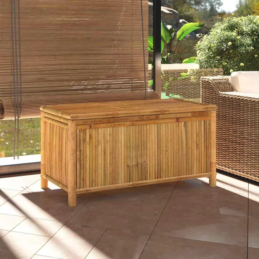Bambus Gartentruhe 110x52x55 cm mit Latten für gute Belüftung als Aufbewahrungsmöbel und Sitzbank für Terrasse Garten oder Garage