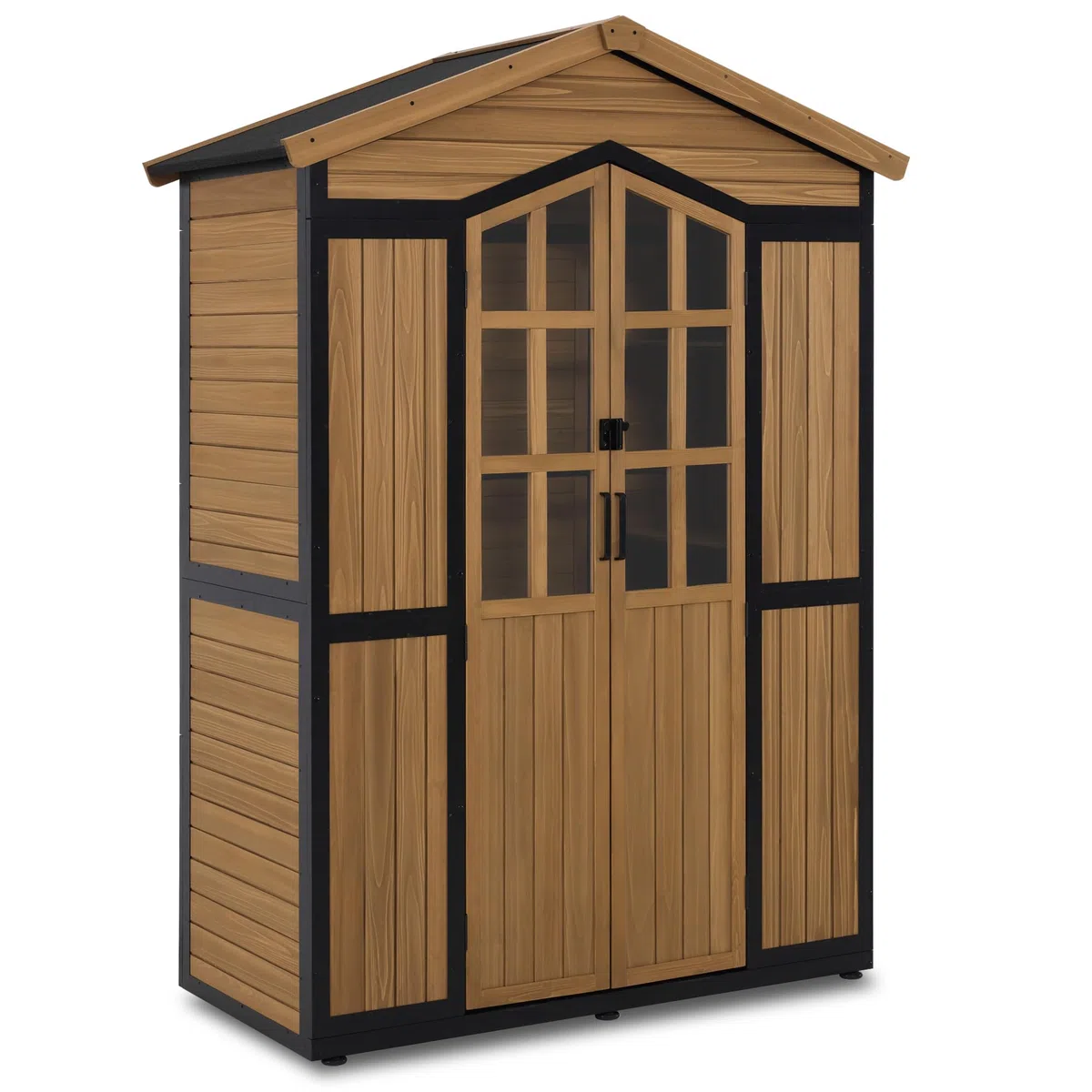 MCombo Gartenschrank Holz Metallgestell, Natur, 2749 | Wetterfest, Wasserdicht, Für Außenbereich,Balkon, Garten & Terrasse,6 Ablagen,73X141X198 CM Groß