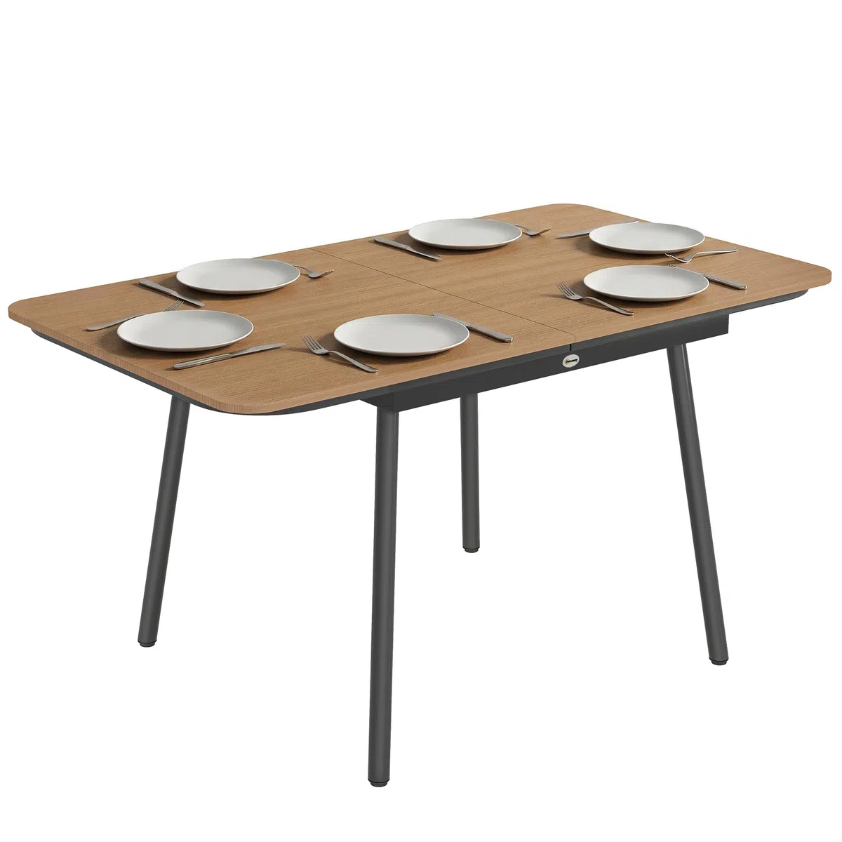Outsunny Gartentisch für 6 Personen mit WPC-Tischplatte 140 x 80 cm in Teak | Rostbeständig, Holzoptik, Verstellbare Füße, Rechteckiger Terrassentisch, Balkontisch, für Garten Balkon Terrasse