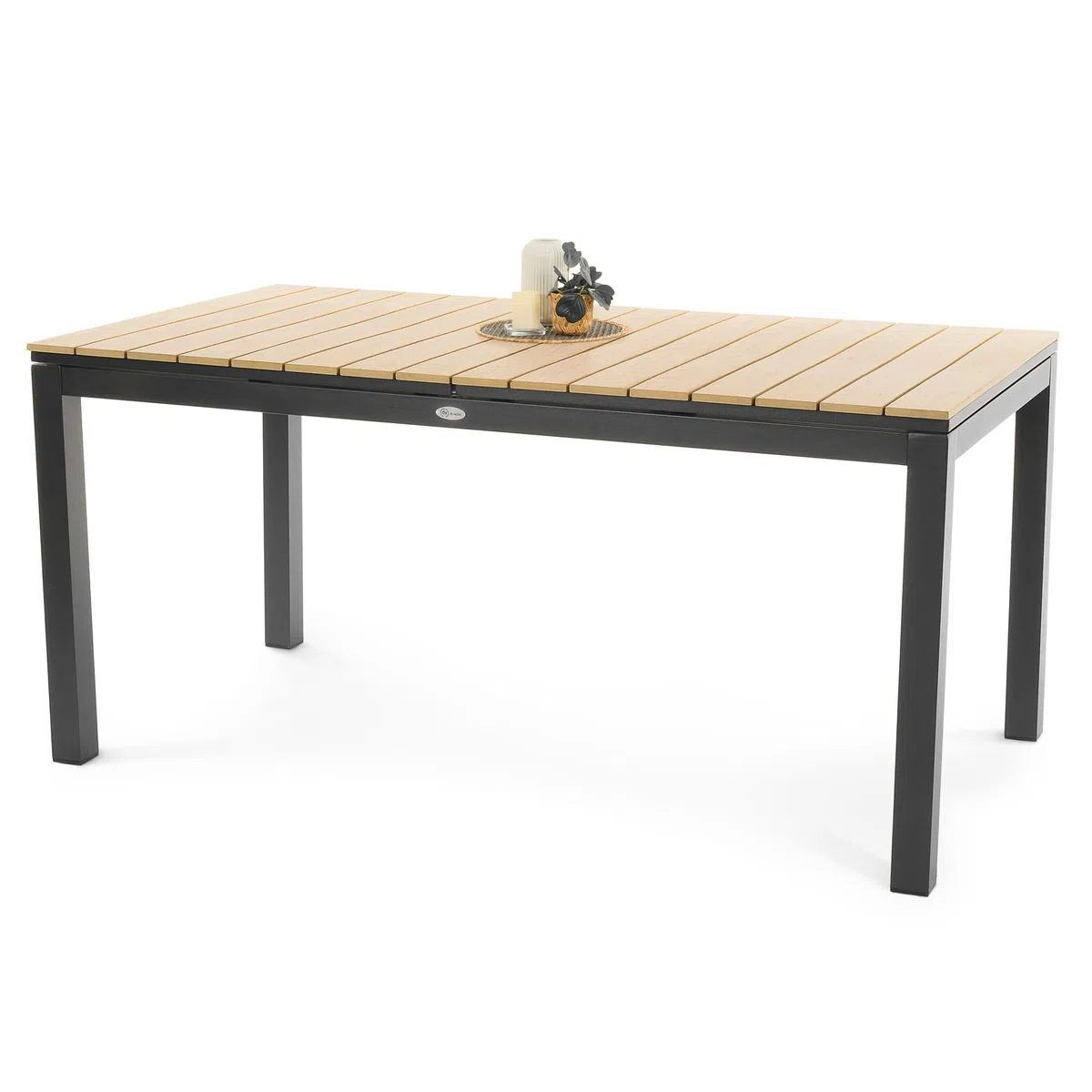 di volio Gartentisch ausziehbar Aluminium 160-210 cm Holzoptik Garten Drena | 8 Personen, rechteckig, Klappsystem, 2 Nivellierfüße, pflegeleicht, wetterfest, Terrasse, Balkon