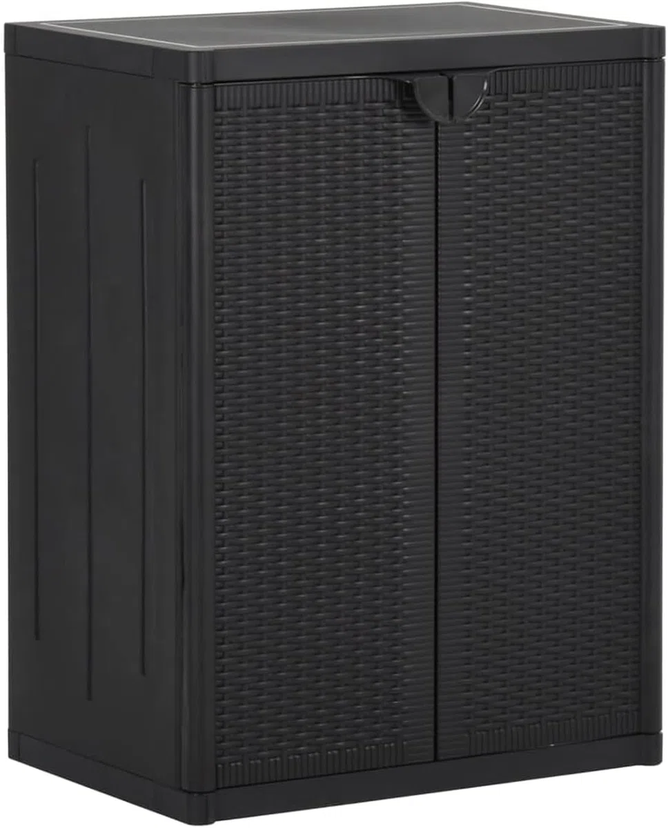 Gartenschrank Schwarz 65x45x172 cm Pp Rattan Gartenschrank Gartenschuppen Gartenlagerung Gartenlagerung Außenlager, Black, Model:1 Broom Holder and 4 Shelves