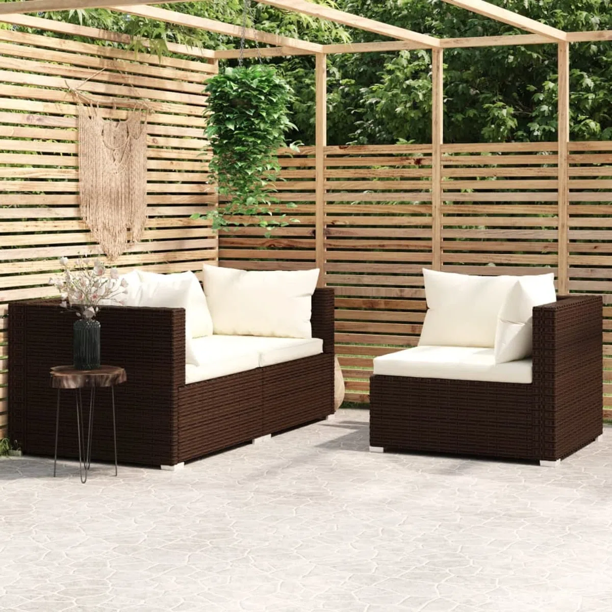 ZEYUAN 3-TLG. Garten-Lounge-Set mit Auflagen Braun Poly Rattan, Lounge Gartenmöbel Set, Terassenmöbel Wetterfest, Loungemöbel Terrasse, Gartenlounge, Garten Loungemöbel Set, 317505