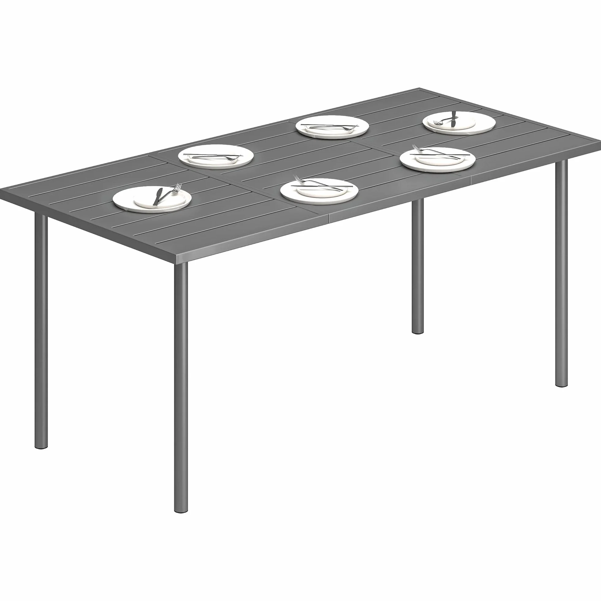 Outsunny Gartentisch 165 x 80 cm für 6 Personen Esstisch Outdoor Dunkelgrau | Mit Lamellen-Tischplatte, Stahlrahmen, Rechteckiger Terrassentisch, Wetterfeste Balkontisch, für Garten Balkon Terrasse