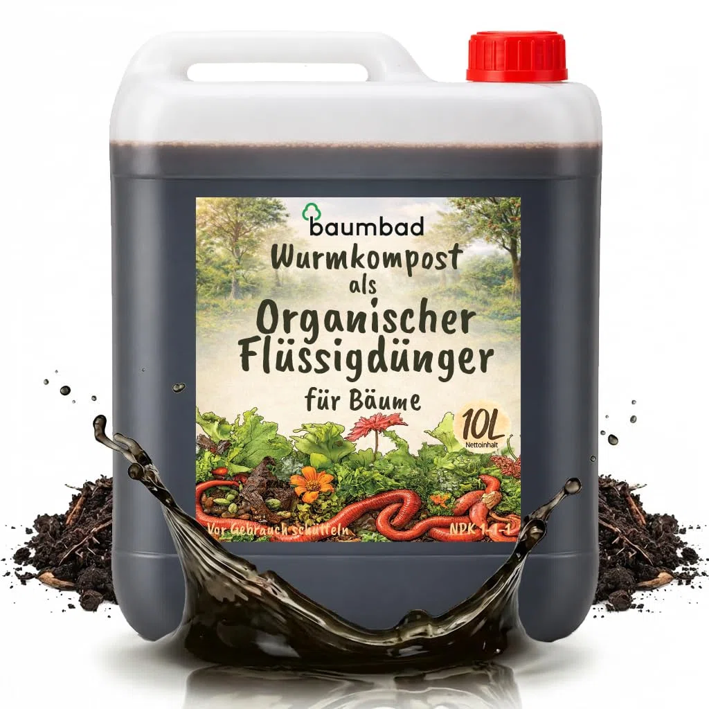 baumbad Flüssigdünger Bäume – Organischer Dünger auf Wurmkompost-Basis mit lebenden Mikroorganismen & Huminsäuren – Für alle Baum- und Gehölzarten (10L)