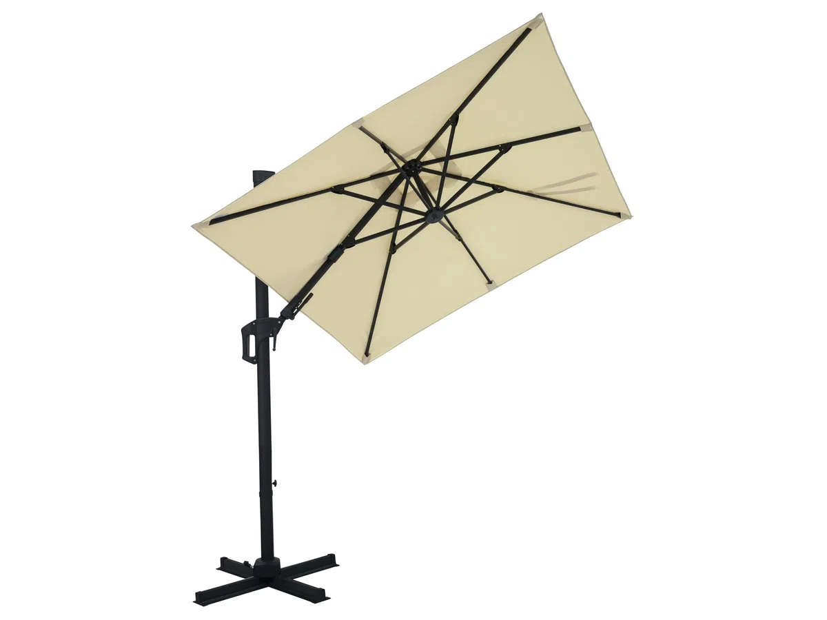 Gardissimo Ampelschirm David mit Ständer 210x210 cm Natur Quadratisch | UV Schutz 50+, Kurbel, 360 Grad Drehbar, Axial Verstellbar