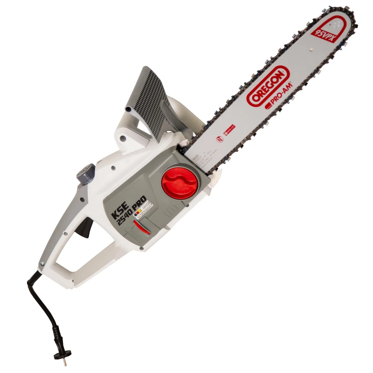 IKRA Elektro Kettensäge KSE 2540 Pro, Nutzlänge 40cm 2500W, Made in Germany | Metallverstärktes Profigetriebe, Leistungsanzeige, einfacher Luftfilterwechsel, vibrationsarme Sägekette & PRO-AM Schwert