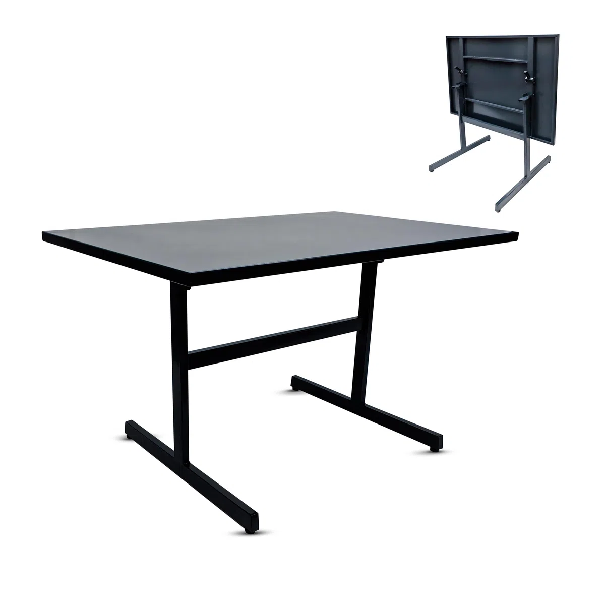 KHG Gartentisch klappbar anthrazit, Klapptisch Stahl-Gestell, für Zuhause | und Tischplatte mit E-Coating-Beschichtung für 6 Personen, wetterfest UV-beständig, 80x74x120 cm, für den Alltag