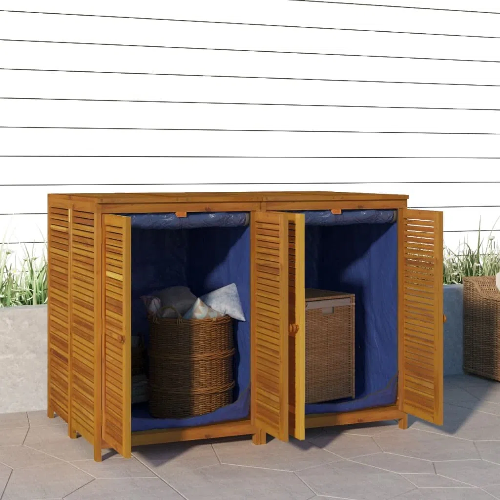 Gartenbox aus Massivholz Akazie 140x87x104 cm mit wasserfesten Innenbeuteln für Aufbewahrung und Dekoration, robuste Holzbox mit Türen für Stauraum, langlebige