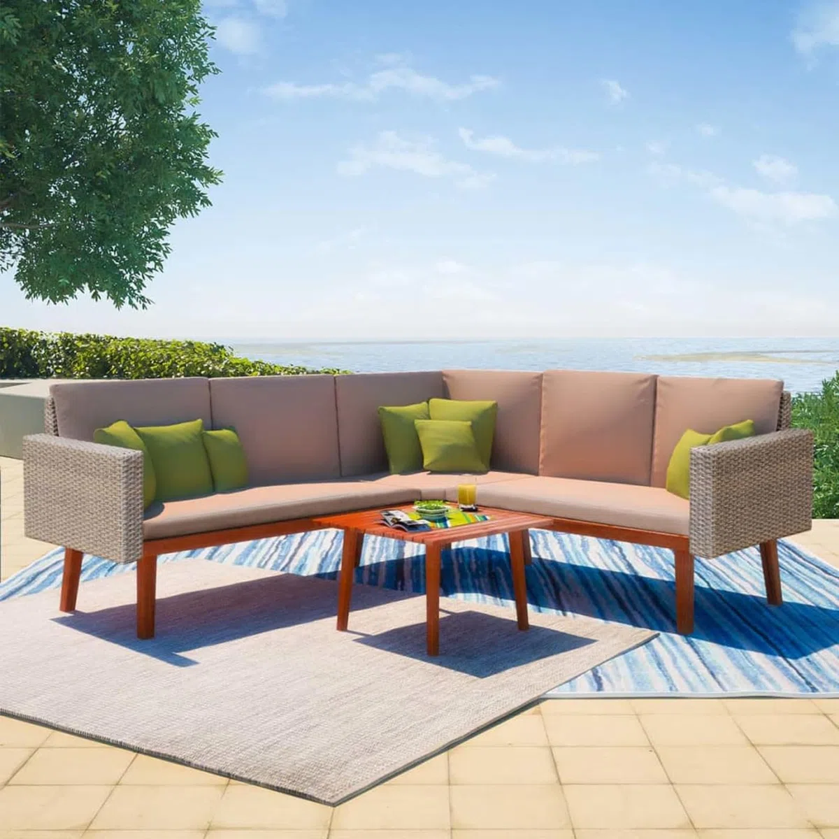 ZEYUAN 4-TLG. Garten-Lounge-Set mit Auflagen, Lounge Gartenmöbel Set, Terassenmöbel Wetterfest, Loungemöbel Terrasse, Gartenlounge, Garten Loungemöbel Set, Balkonmöbel, Poly Rattan Grau
