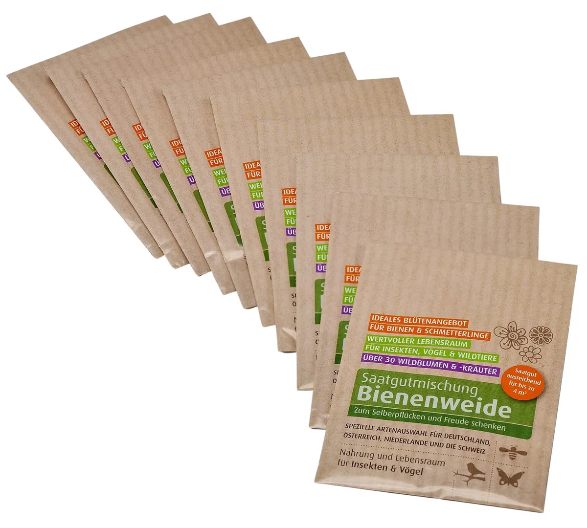 Bienenweide Samentütchen - Blumenwiesensamen mehrjährig - Blumensamen als Hochzeitsgeschenk, Gastgeschenk, Werbegeschenk, Werbeartikel personalisiert (100 x 4g)