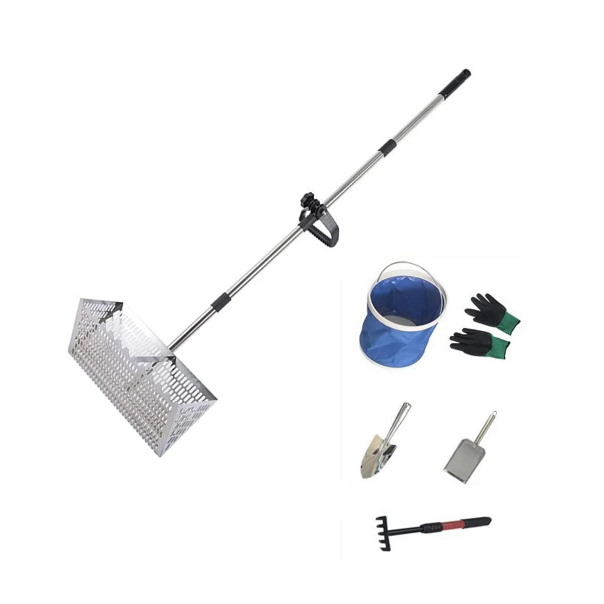 6-teiliges, rostfreies Strand Rauferei Set mit Eimer Stulpen, Schaufeln für die effiziente Ernte von Krustentieren und für die Gartenarbeit Starkes Muschel Grab Rauferei
