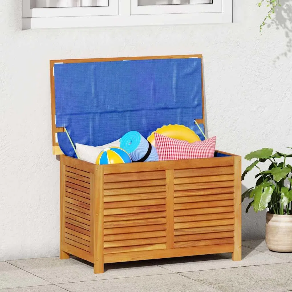 Gartenbox aus Akazien-Massivholz 90x50x56 cm mit Lüftungsschlitzen, wasserfeste Auflagenbox für Terrasse Balkon Garten, praktische Kissenbox und Aufbewahrungsbox
