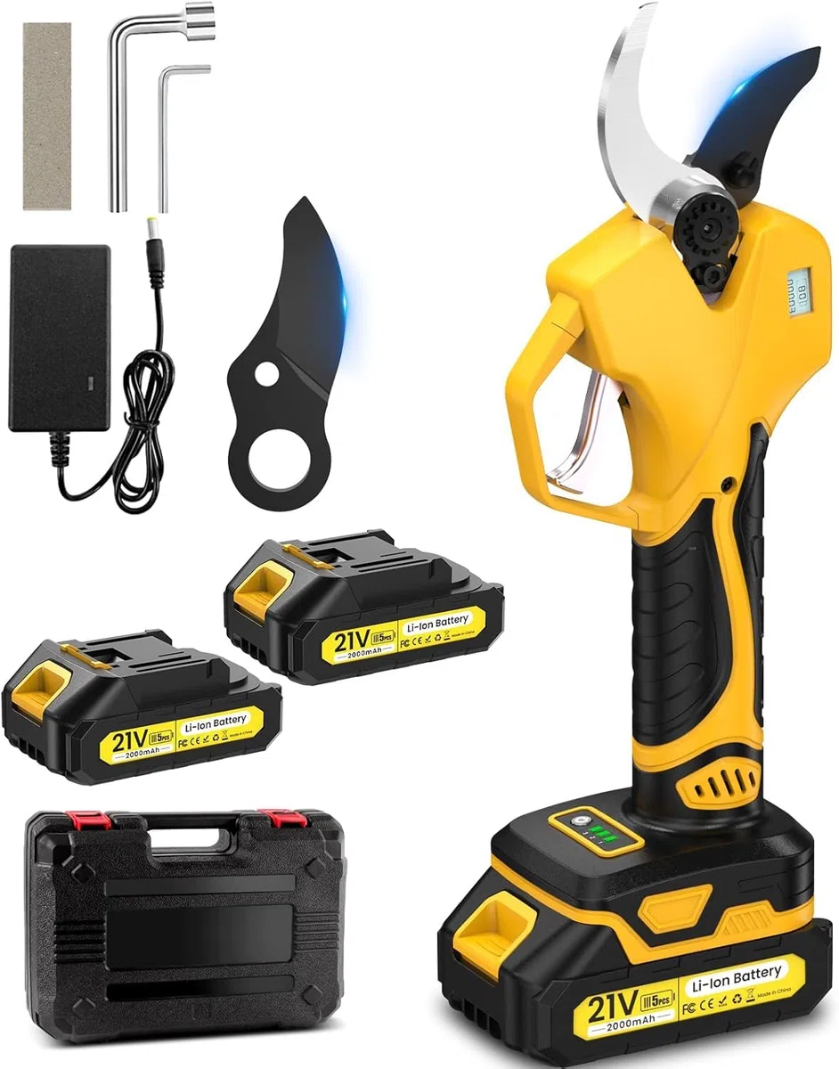 Elektrische Gartenschere, kabellos, 50 mm, batteriebetrieben, für Makita mit 2 Akkus 2000 mAh, 3 Einstellungen, elektrische Schere für Astbau, mit Display, kabellose Gartenschere für Äste, Sträucher