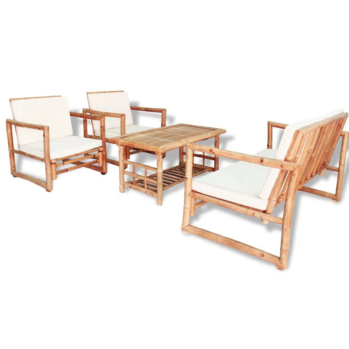 LAPOOH 4-TLG. Garten-Lounge-Set mit Auflagen, Lounge Gartenmöbel Set, Terassenmöbel Wetterfest, Loungemöbel Terrasse, Gartenlounge, Balkonmöbel, Garten Loungemöbel Set, Bambus -at