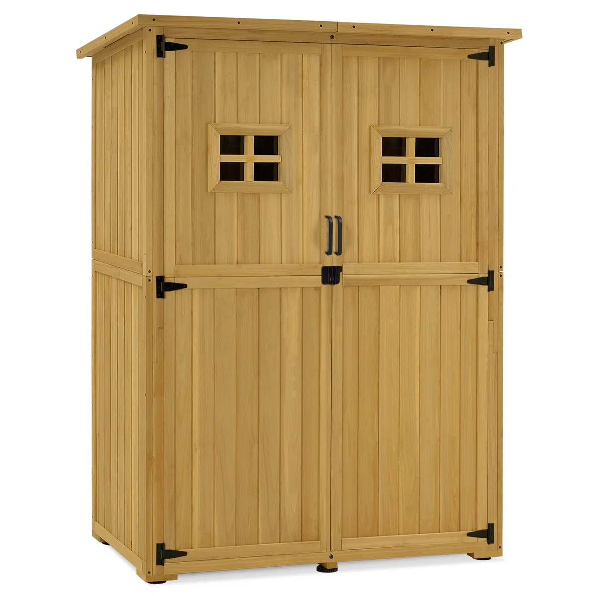 M MCombo Gartenschrank Holz, Gartenhaus Klein Wetterfest, Outdoor Gerätehaus Geräteschuppen, für Außenbereich Balkon Terrasse, 59×127×168 cm, 0912-F (Natur)