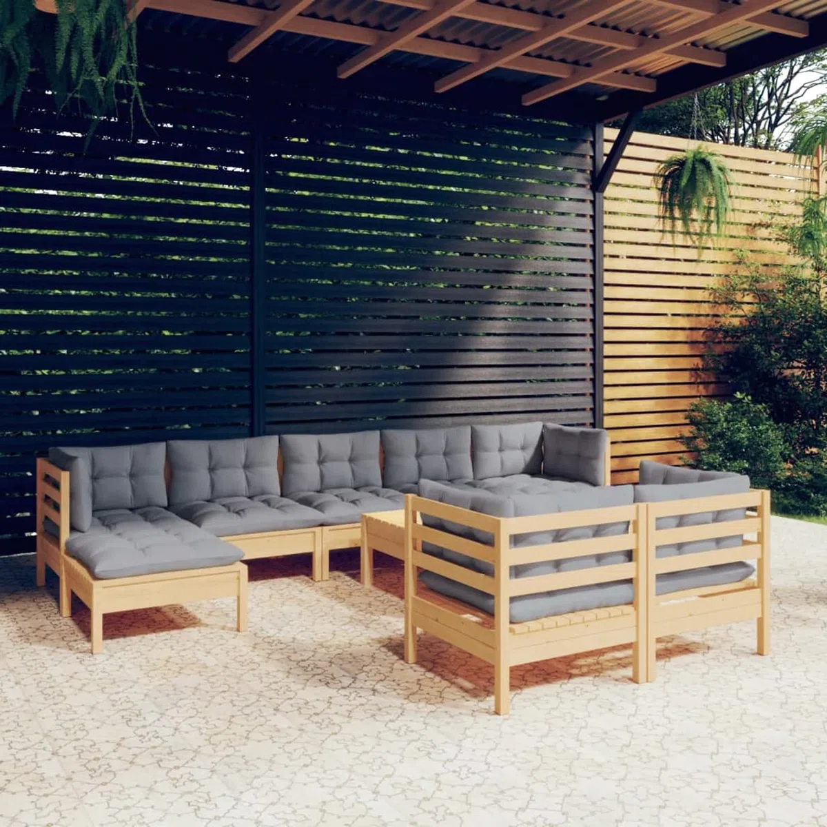 ShGaxin 10-TLG. Garten-Lounge-Set mit Grauen Kissen Kiefer Massivholz, Lounge Gartenmöbel Set, Terassenmöbel Wetterfest, Loungemöbel Terrasse, Gartenlounge, Garten Loungemöbel Set, 3097132