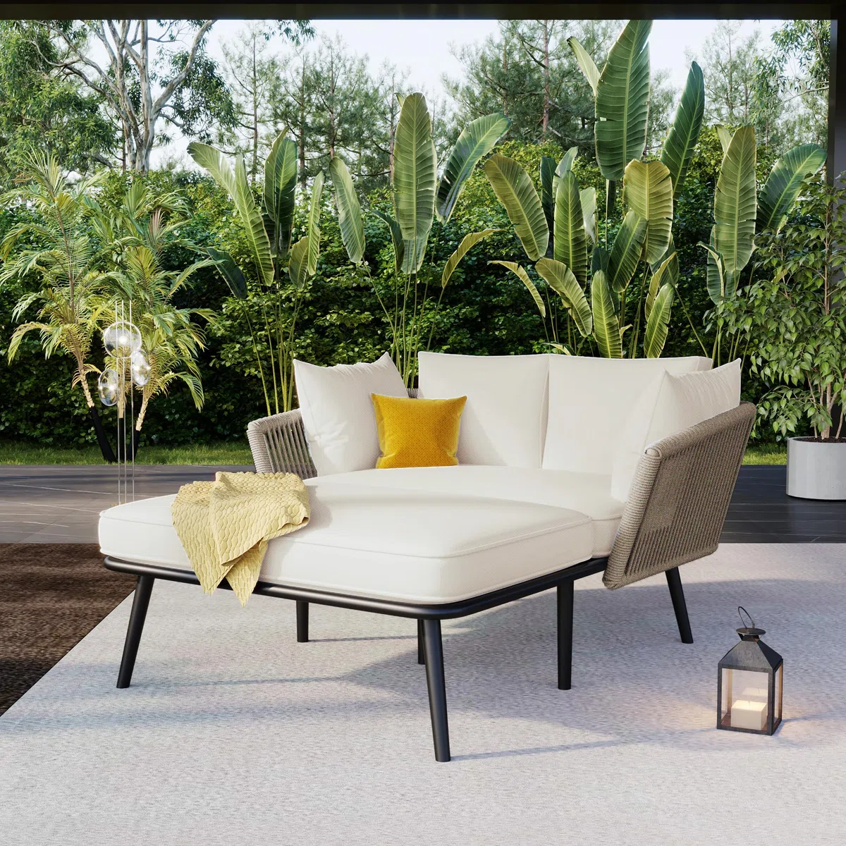 Moimhear Gartensofa mit 2 Kissen und 2 Polster,Sonnenliege im Außenbereich, Gartenlounge, Balkonmöbel-Set, Loungemöbel, Terrassenmöbel,Kissen sind abnehmbar und waschbar (Khaki)
