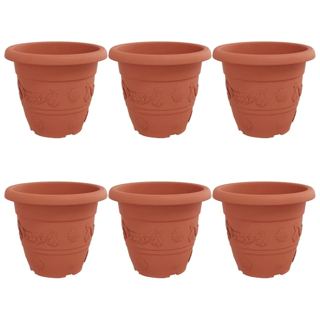 Runder Blumentopf 6er Set aus Kunststoff Ziegelrot Ø 39 x 32 cm Großer Pflanzkübel für Außen und Innen Leichtes Pflanzgefäß mit Entwässerungslöchern für Garten Balkon und Terrasse
