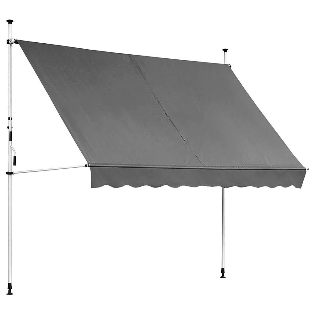 Melko Klemmmarkise Balkonmarkise ohne Bohren 300x120 cm mit LED Beleuchtung | wasserabweisendes Polyester-Tuch, UV-Schutz, höhenverstellbar, werkzeugfreie Montage, ideal für Mietwohnungen, Grau