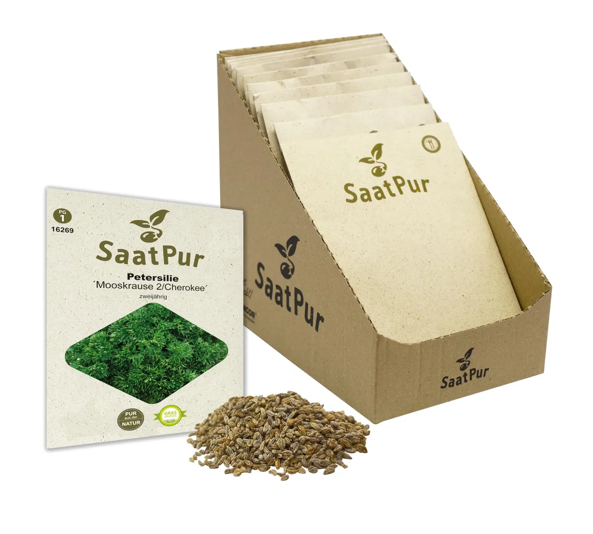 SaatPur Petersilie Cherokee Samen, Saatgut - Kleines Tray mit 25 Portionstüten für je ca. 300 Pflanzen