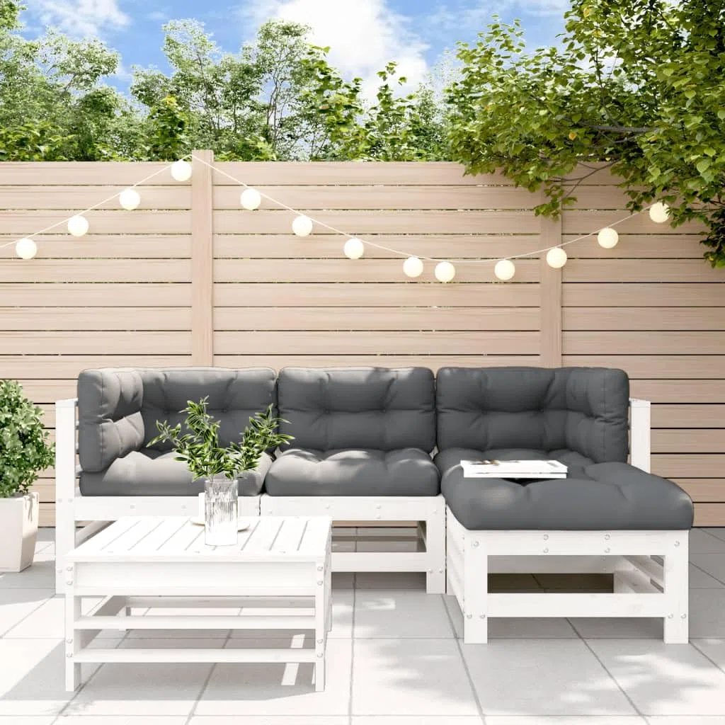 5-TLG. Garten-Lounge-Set mit Kissen Weiß Massivholz, Lounge Gartenmöbel Set, Terassenmöbel Wetterfest, Loungemöbel Terrasse, Gartenlounge, Garten Loungemöbel Set, 3185802