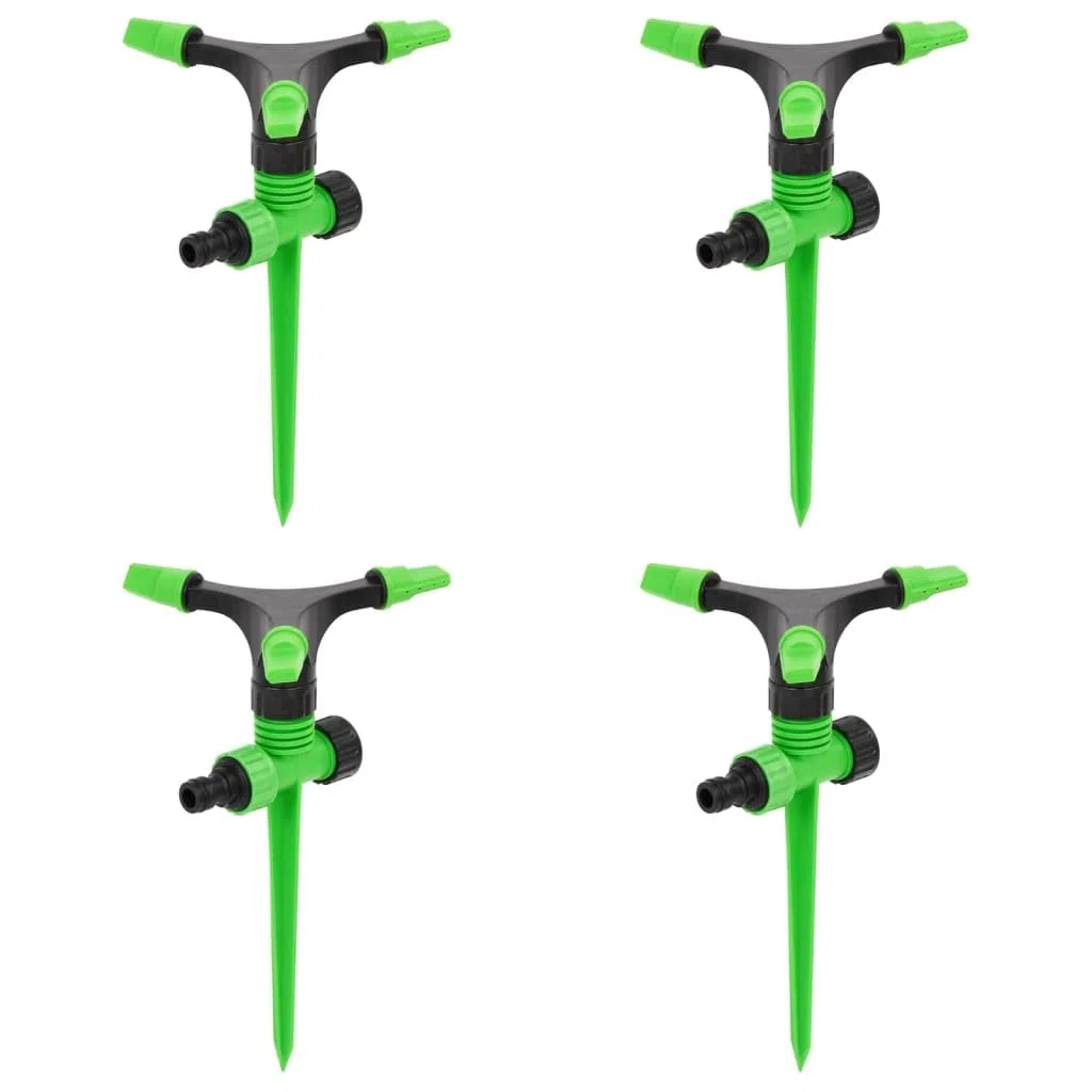 Rotationsregner 4 Stück Grün Schwarz aus ABS PP 16x13,5x25,5 cm mit 360° Drehung für Gartenbewässerung Rasen Sprinkler Sprühregner Viereckregner automatische Beregnung