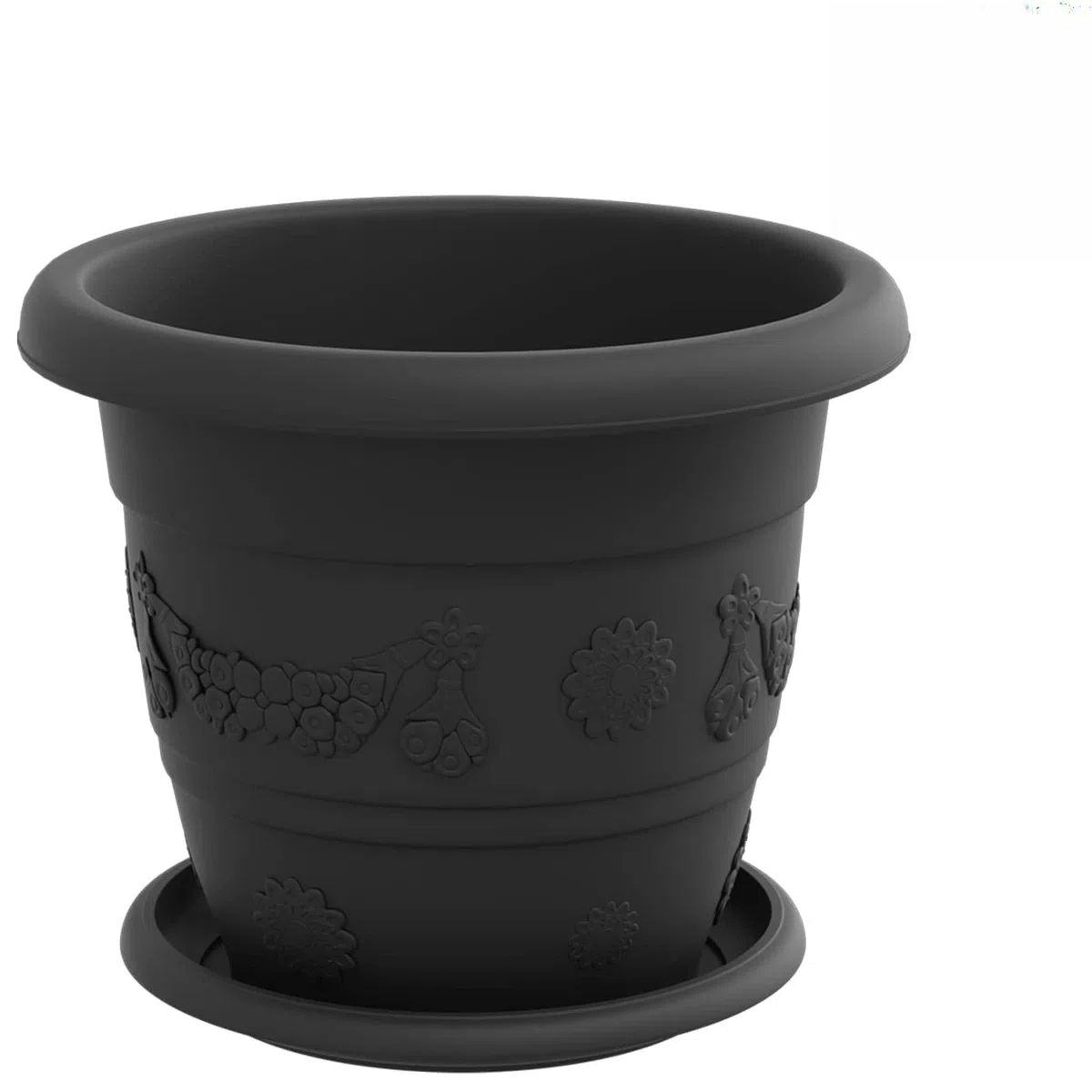 24er Set Blumentöpfe Schwarz Ø 22 x 18 cm, Moderne Pflanzgefäße aus Kunststoff für Innen und Außen, zylindrische Übertöpfe mit Drainage und gerolltem Rand für Balkon und Garten