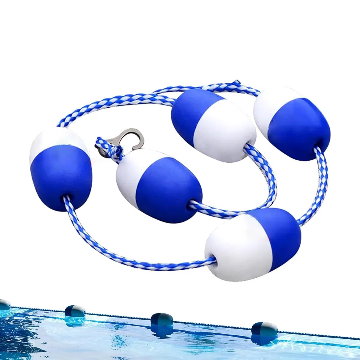 Schwimmbahn-Trenner, 5 m, Nylon, Sicherheits-Schwimmerschnur, Set mit sicheren Befestigungshaken und Bojenkugeln für Schwimmzubehör