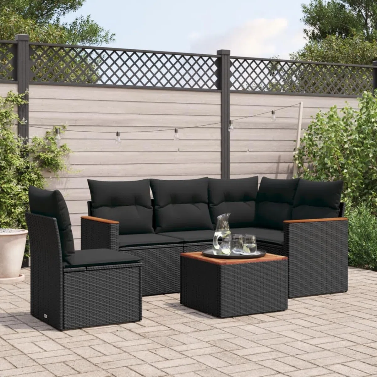 Gecheer 6-TLG. Gartenlounge Set, Balkonlounge Set, Terrassensofa, Loungemöbel Polyrattan, Polyrattan Gartenmöbel, Garten Sofa Set, Kissen