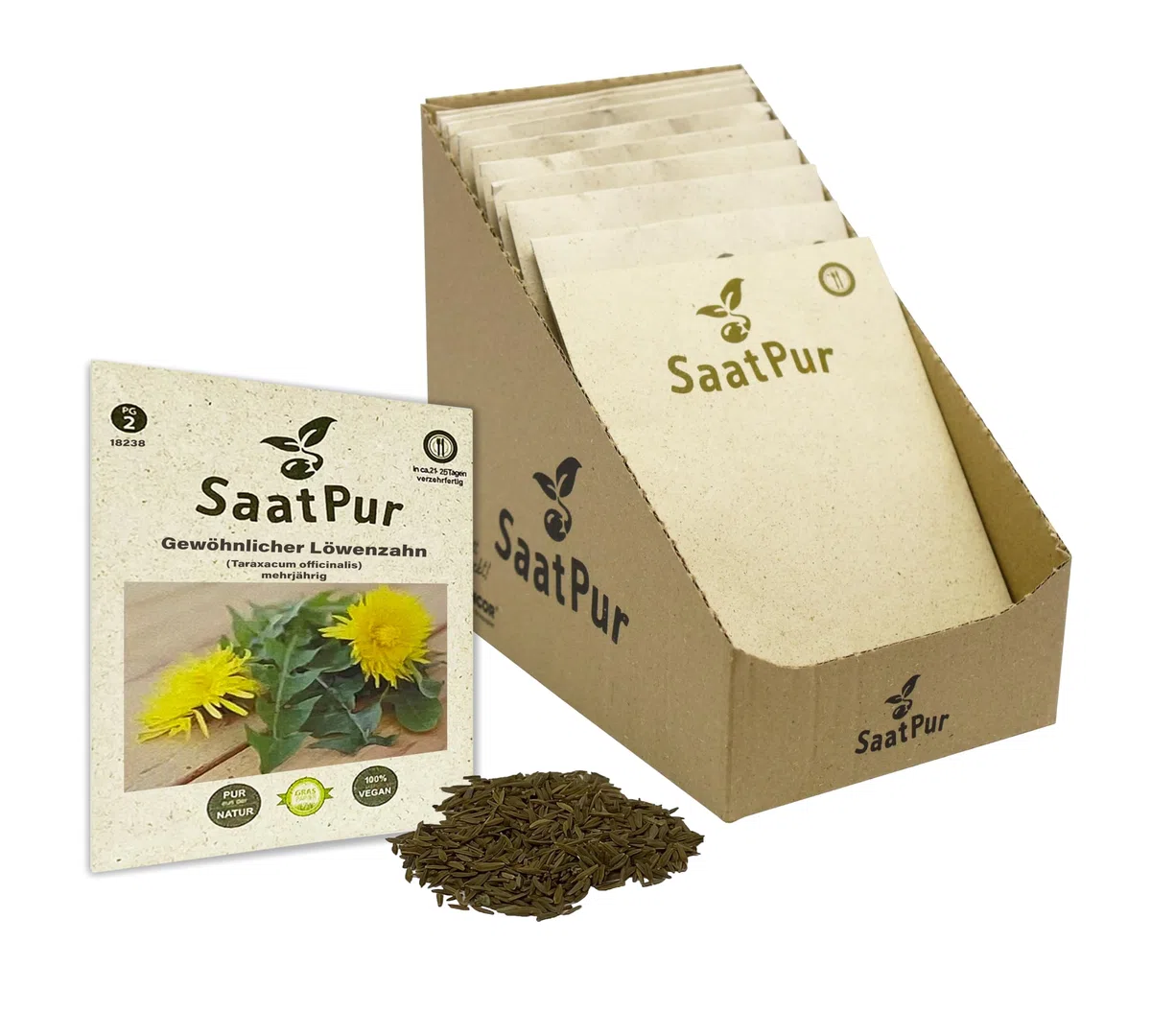 SaatPur® Saatgut Geewöhnlicher Löwenzahn Samen - Kleines Tray mit 25 Portionstüten für je ca. 500 Pflanzen