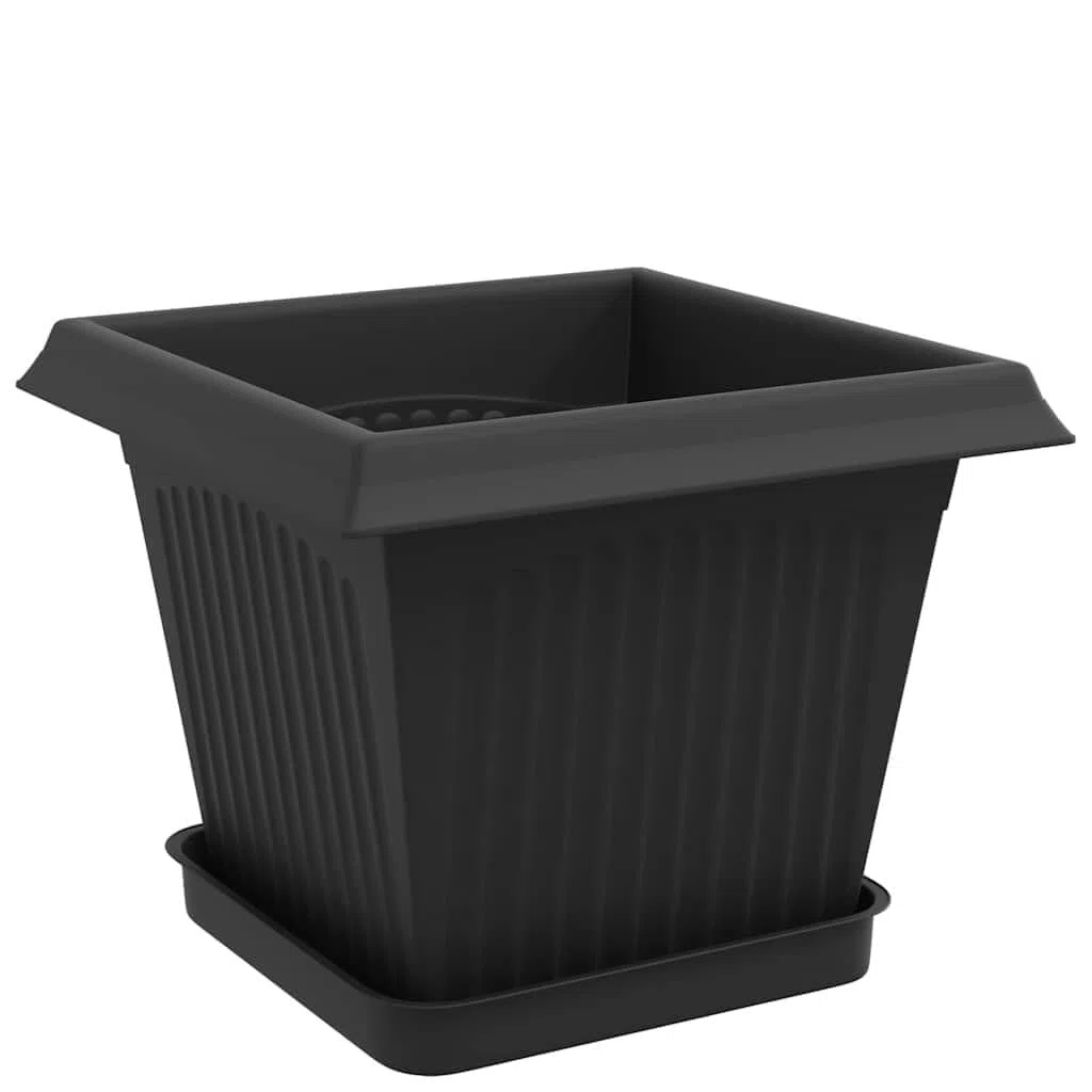 24er Set Blumentöpfe Schwarz 20x20x16 cm aus robustem Kunststoff, Quadratische Pflanztöpfe mit Entwässerungslöchern für Garten Balkon Terrasse, Moderne Pflanzgefäße für Innen Außen