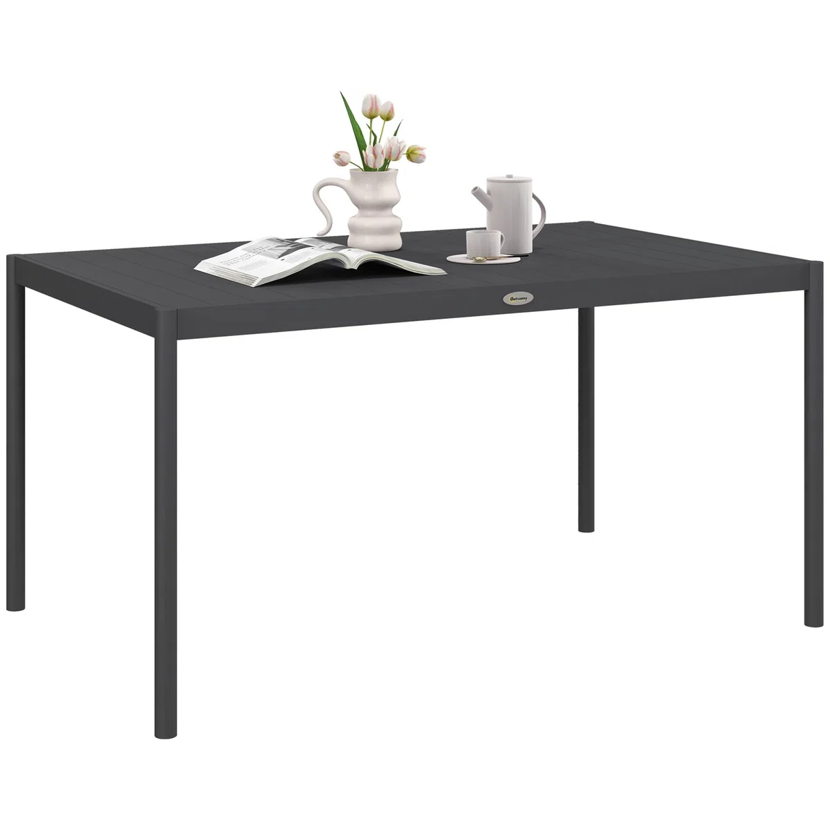 Outsunny Gartentisch Balkontisch für 6 Personen 145x90x74 cm Dunkelgrau | Esstisch aus Alu, Terrassentisch
