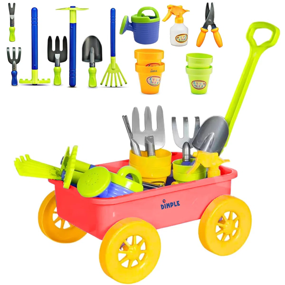 Premium Grübchen Gartenwerkzeug und Waggons Set, 15-teiliges Gartenwerkzeug für Kinder und Wagons, robust und langlebig, Strandspiel, Sand