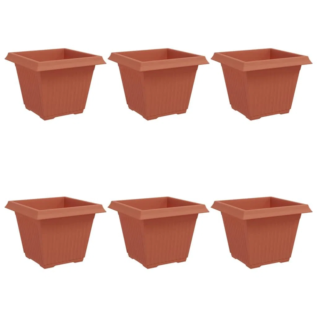6er Set Quadratischer Blumentopf 43x43x33,5 cm - Robuster Pflanzkübel aus Kunststoff für Außen & Innen - Wetterfester Blumenkübel in Ziegelrot für Garten, Balkon und Terrasse