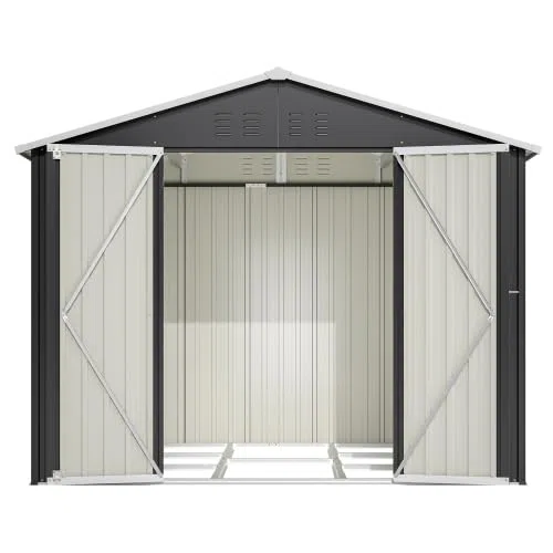 Gartenhaus Metall, Geräteschuppen 240x192x191 cm, mit Schiebetür & 4 Belüftungen, abschließbarer Gartenschuppen wetterfest, für Gartenlagerung und Fahrräder, Schwarz