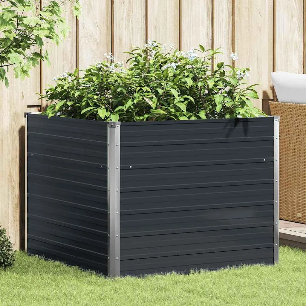 Hochbeet Anthrazit 100x100x77 cm, Verzinkter Stahl Pflanzkasten für Garten und Terrasse, Robuste Erhöhte Blumenbeet Gartenerde Pflanzgefäß