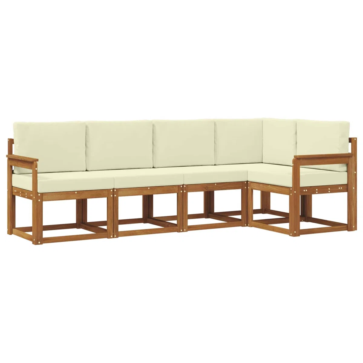 vidaXL Outdoor-Sofagarnitur mit Kissen 5 pcs Natur und Creme, Garten, modernes Outdoor-Sofa, wetterfestes Lounge-Möbel, perfekte Terrasse für gemütliches Sitzen