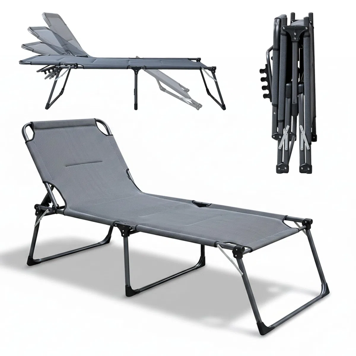 Sonnenliege XXL Soft-Touch Gewebe | Dreibeinliege 215 x 70 x50 cm - extra große & hoche Sonnenliege für Garten, Balkon & Terrasse - robustes & klappbares Aluminiumgestell bis 130kg in Anthrazit