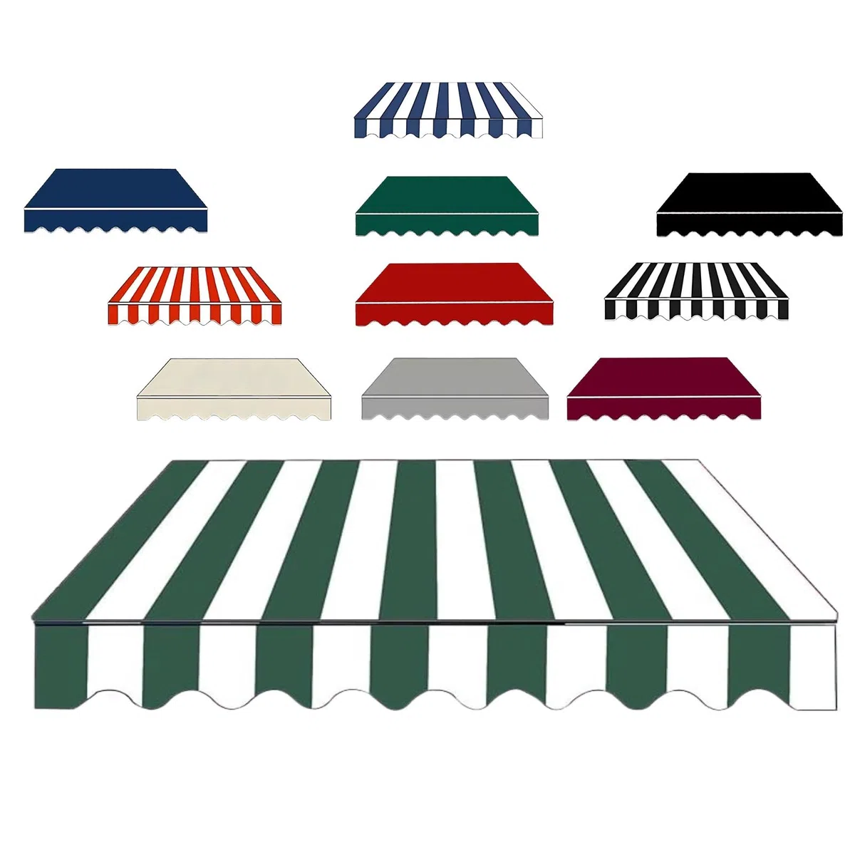 Wasserdichter Stoff, 400 x 300 cm, Grün und Weiß, Ersatz-Leinwand für Garten, Terrasse, Geschäftsgebrauch & Markisenbespannung – einfach zu installieren, langlebig und witterungsbeständig