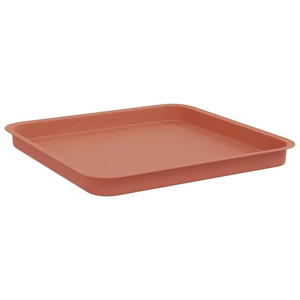 24er Set Quadratische Untersetzer für Blumentöpfe 36x36 cm, Pflanztablett aus Kunststoff für Innen und Außen, Ziegelrot, Witterungsbeständig mit Gerolltem Rand